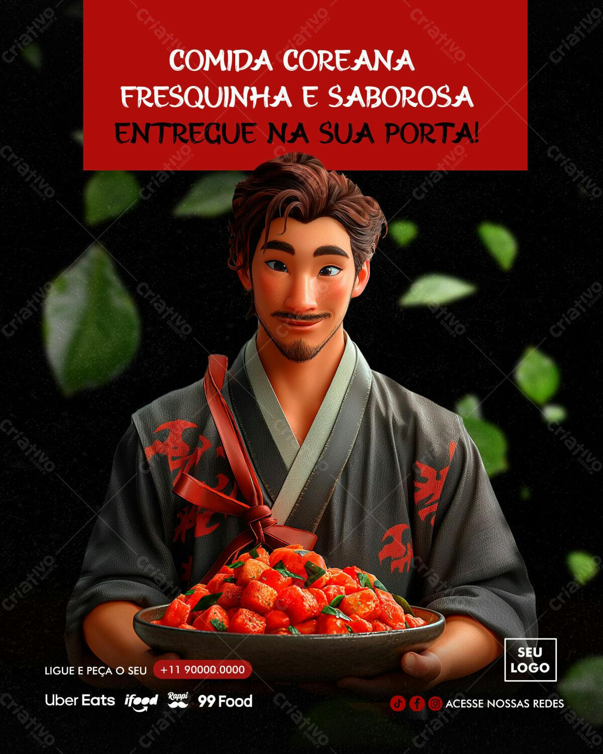 Flyer para Delivery de Comida Coreana PSD Editável