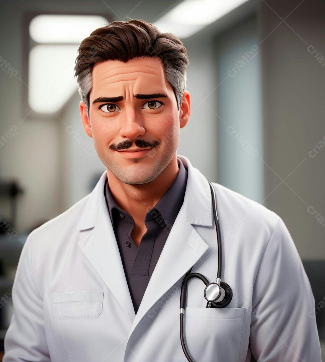 Médico com bigode em jaleco branco