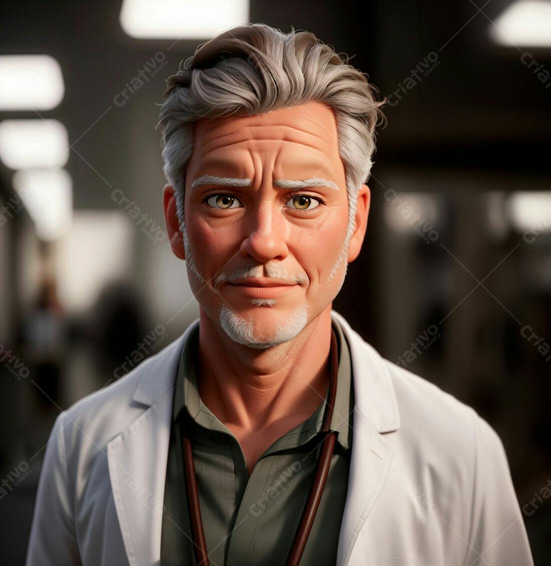 Médico idoso com jaleco branco