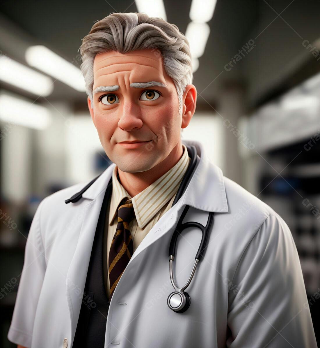 Médico Cartoon Sorrindo Consultório