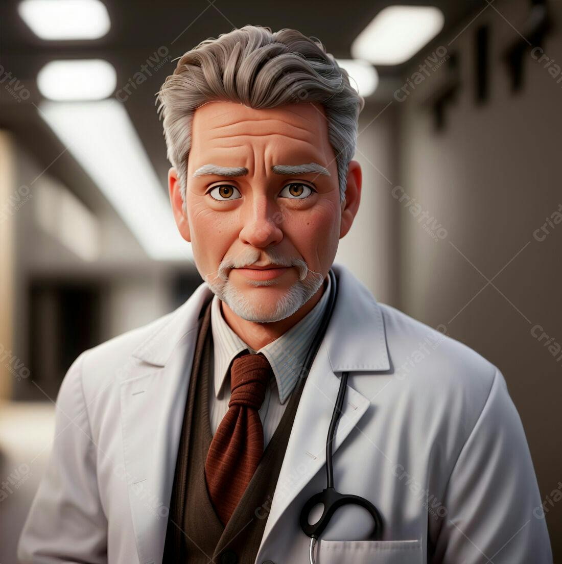 Médico idoso de jaleco branco sorrindo