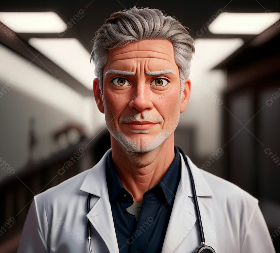 Médico idoso sorrindo retrato 3D