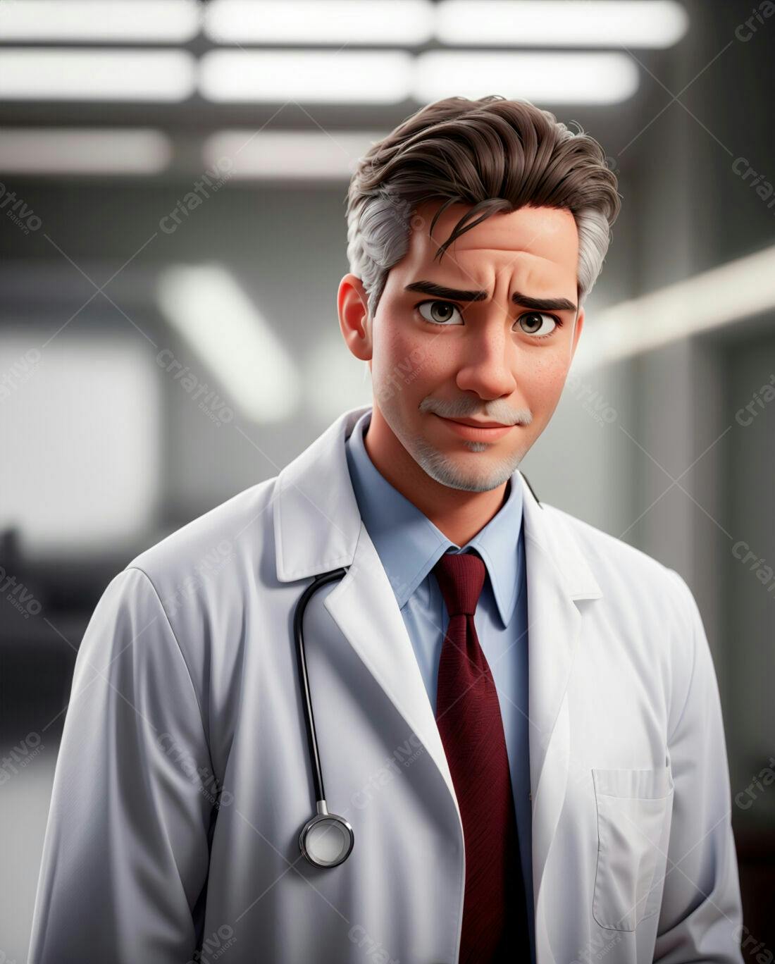 Médico de desenho animado em jaleco branco