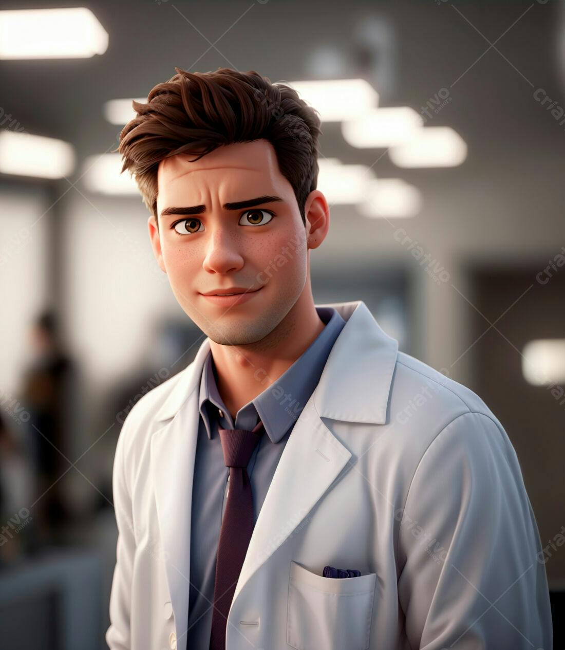 Médico jovem sorrindo em consultório