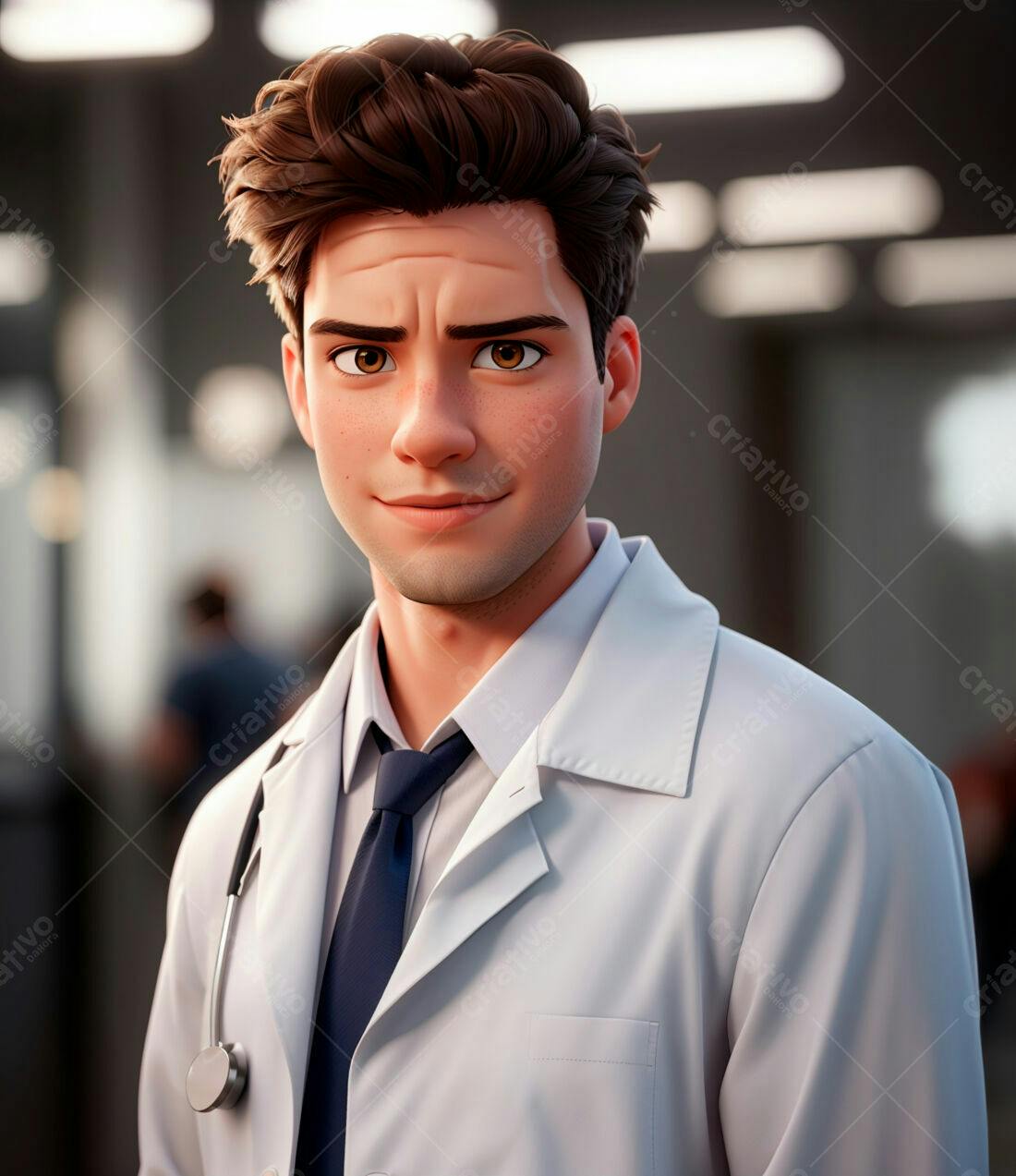 Médico jovem sorrindo retrato estilo desenho animado