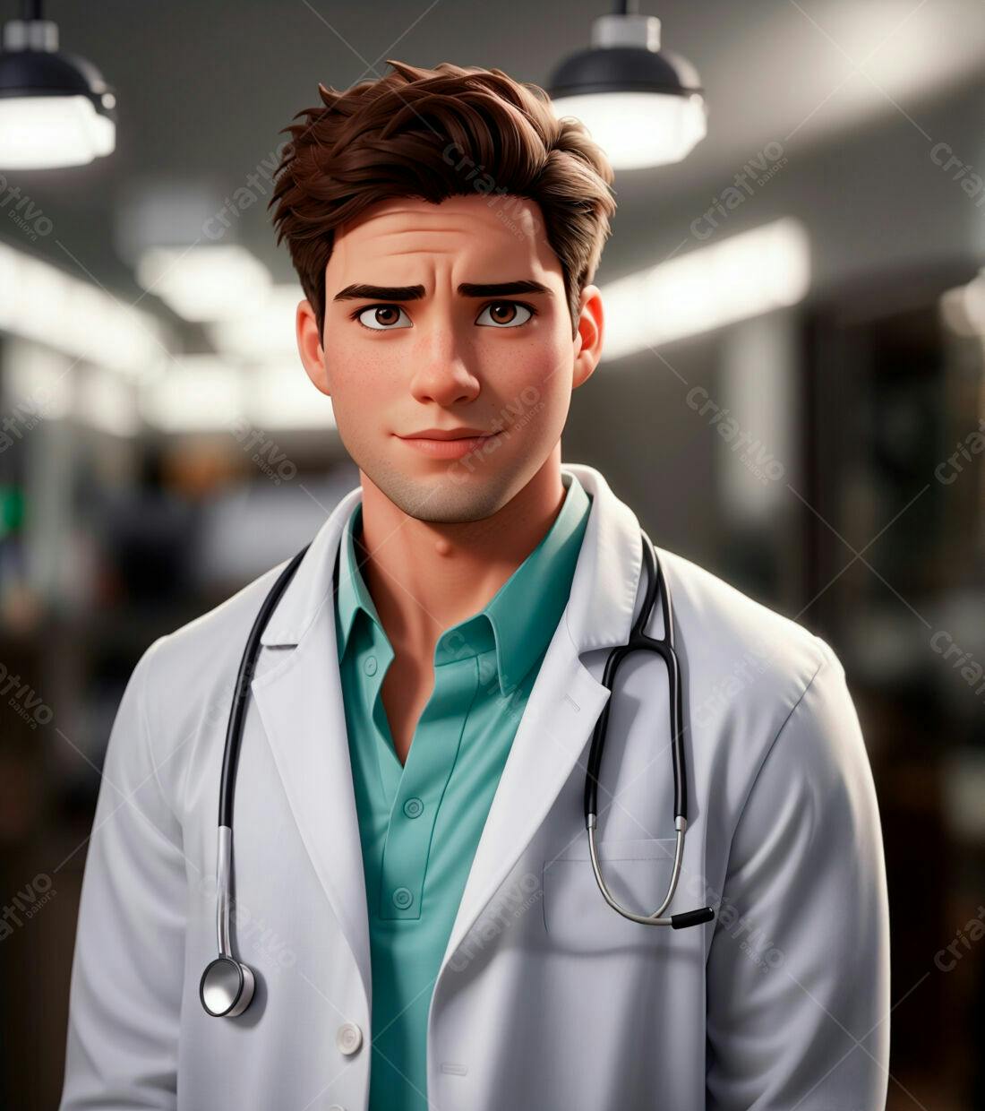 Médico jovem e sorridente em consultório