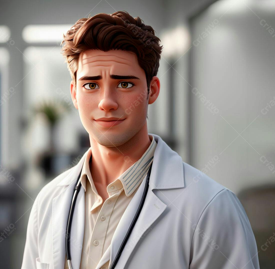 Médico jovem sorrindo retrato estilo cartoon