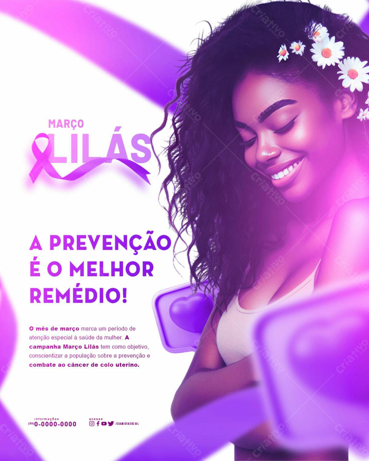 Flyer Março Lilás para Conscientização do Câncer de Colo Uterino PSD