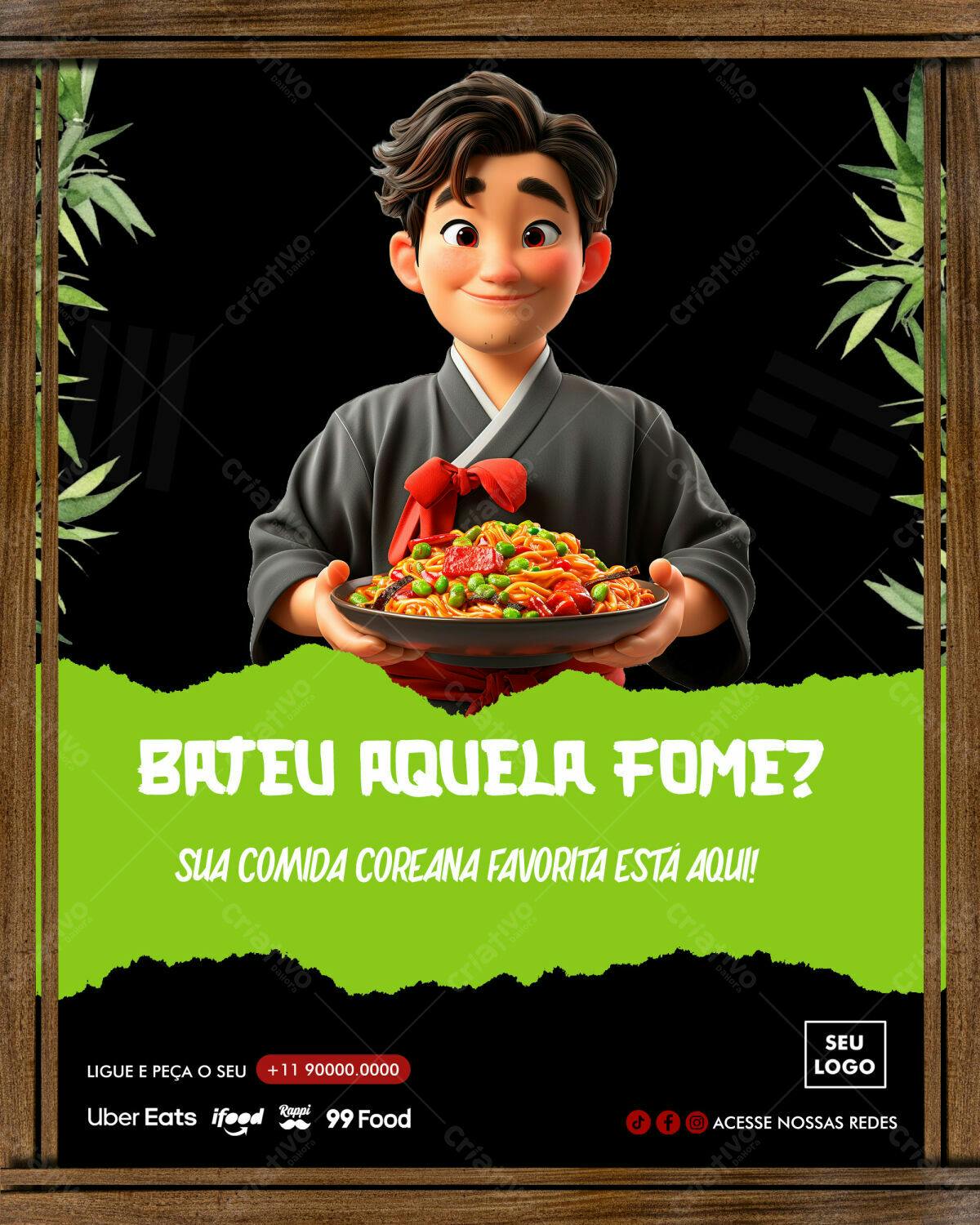 Flyer para Restaurante Coreano PSD Editável
