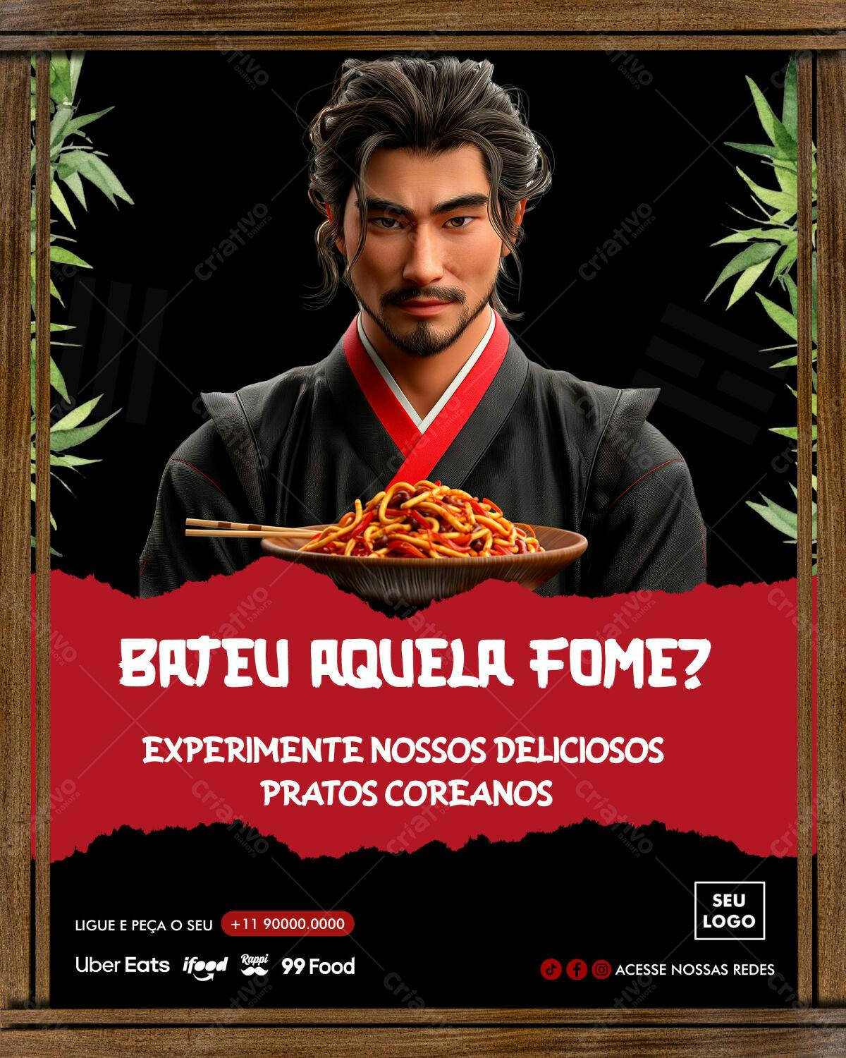 Flyer para Restaurante Coreano PSD Editável