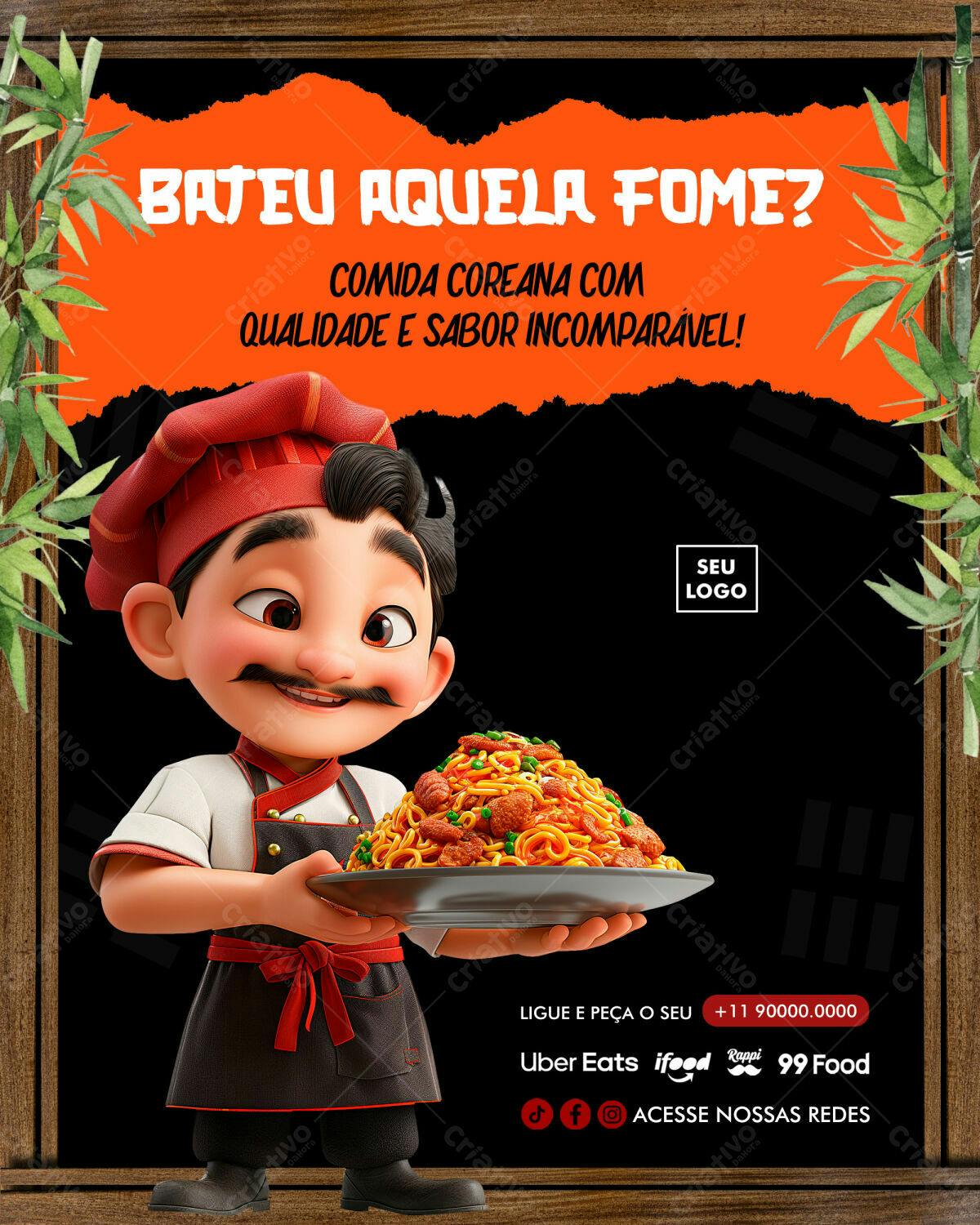 Flyer para Restaurante Coreano PSD Editável