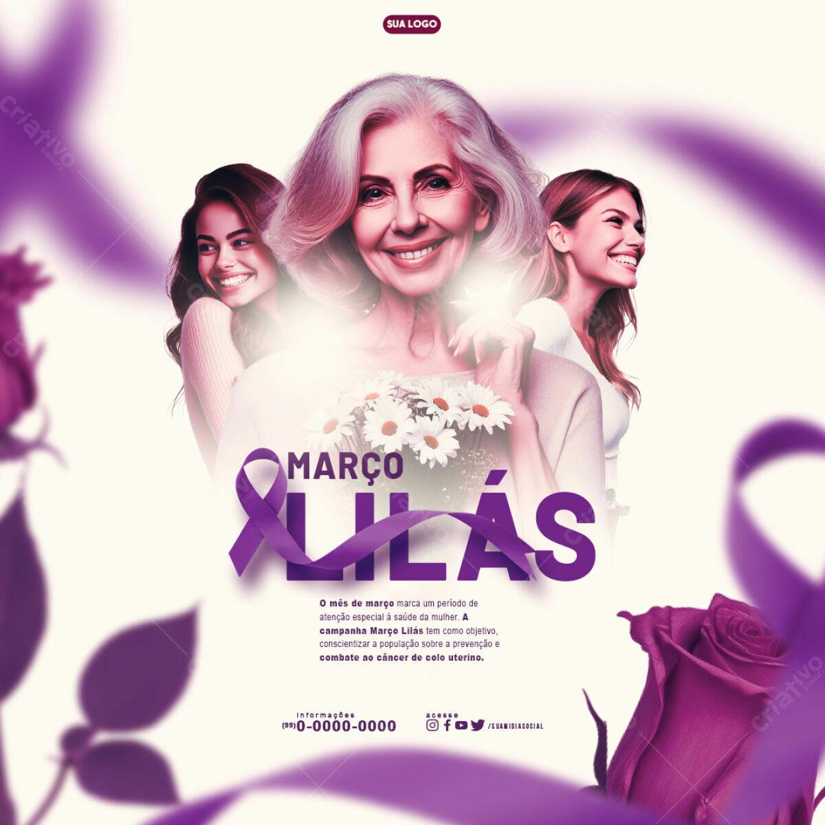 Flyer Março Lilás PSD Editável