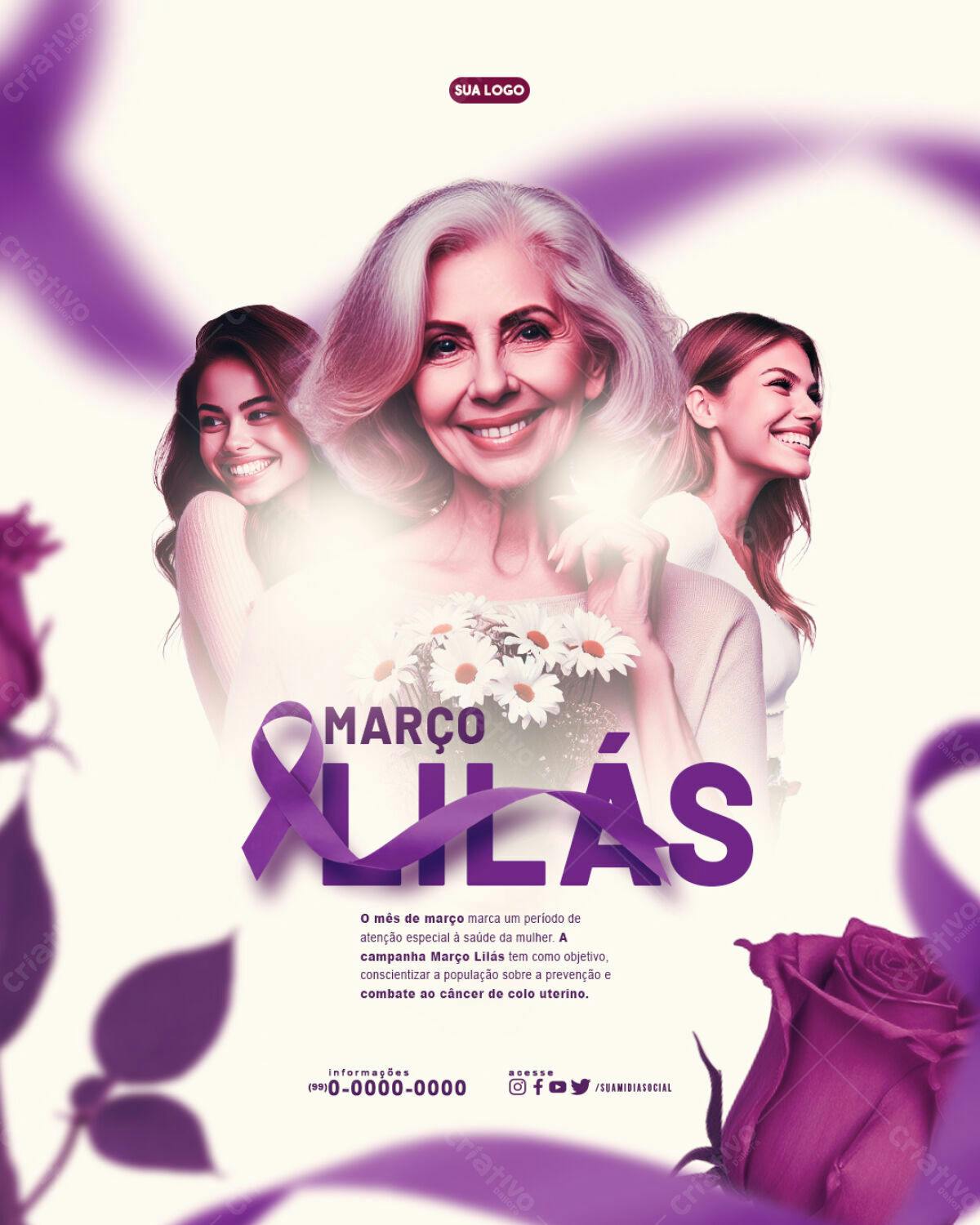 Flyer Março Lilás PSD Editável