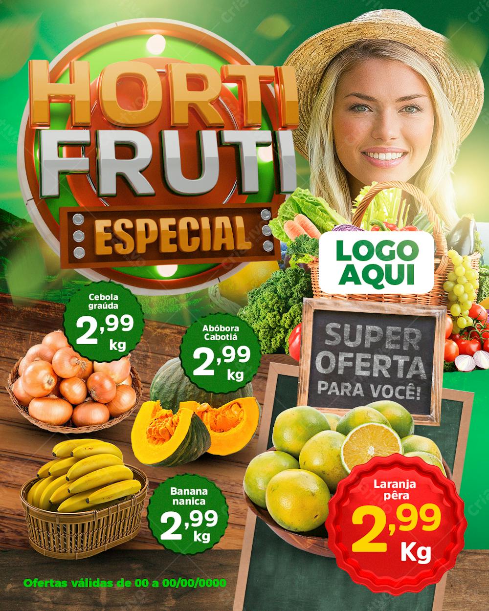 Tabloide Encarte mercado Hortifruti 1080X 1350Px Com Selo 3d