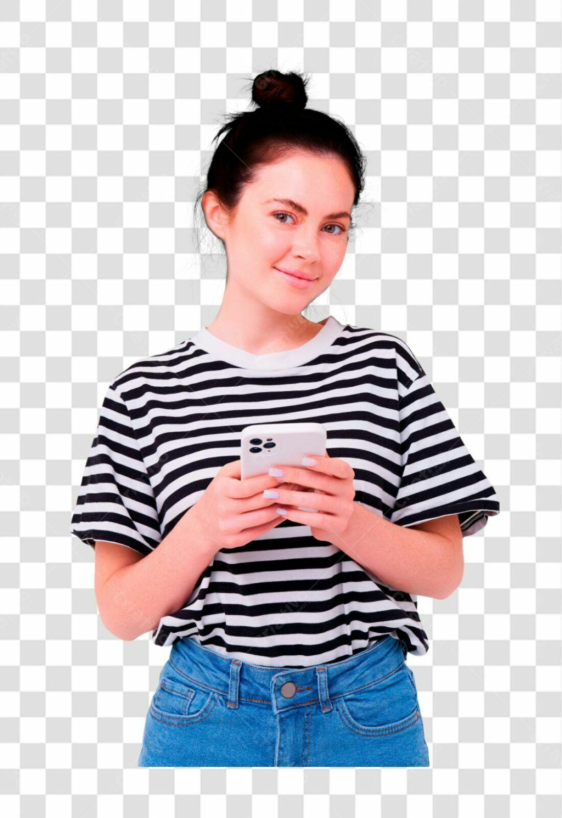Imagem PNG Mulher com Celular fundo transparente