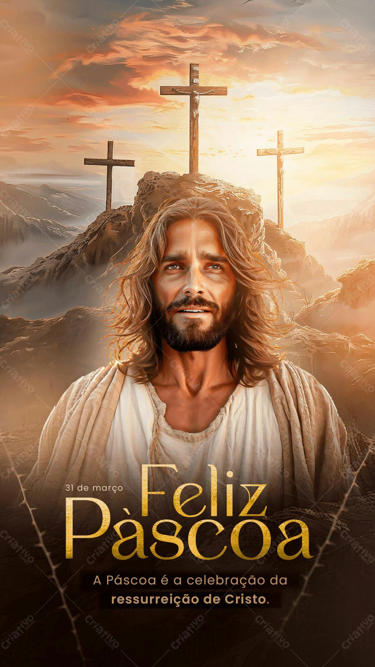 Flyer Páscoa Jesus Ressuscitado PSD Editável