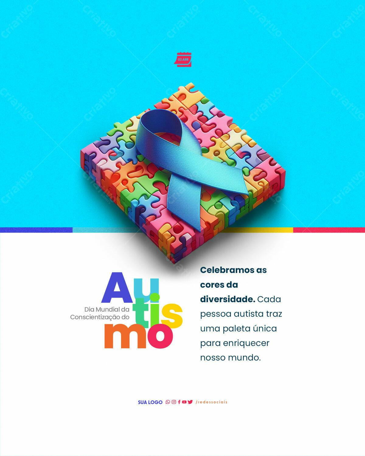 Post para o Dia Mundial da Conscientização do Autismo PSD Editável