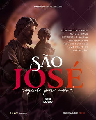 Feed data comemorativa dia de são josé hoje encontramos no seu amor paternal e na sua sabedoria um refúgio psd editável