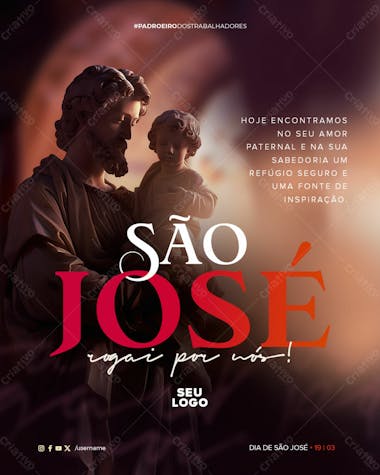 Feed data comemorativa dia de são josé hoje encontramos no seu amor paternal e na sua sabedoria um refúgio psd editável