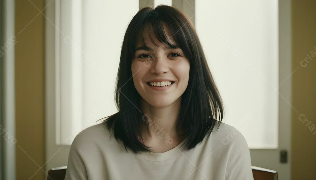 Mulher jovem sorrindo retrato estúdio