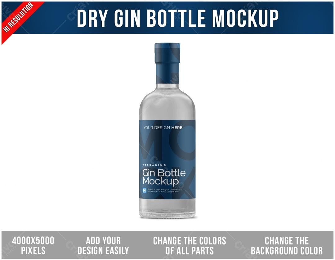 Mockup de Garrafa de Gin: Design Realista