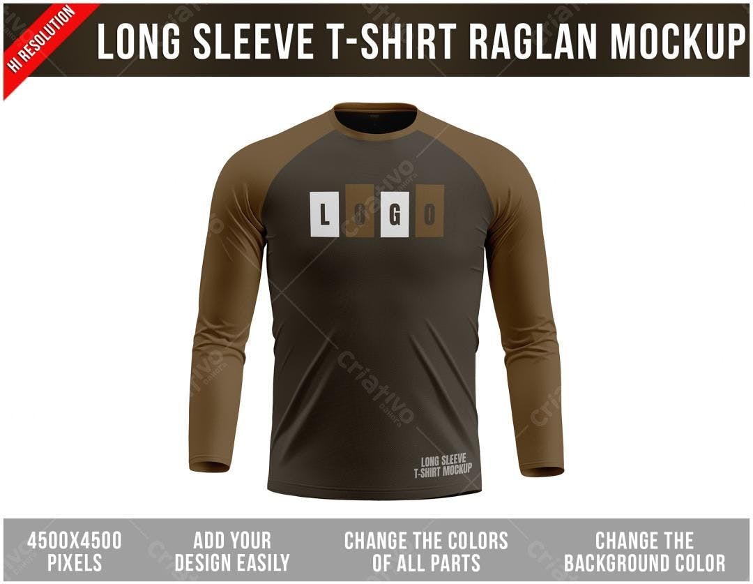 Mockup Camiseta Manga Longa Raglan Marrom e Bege