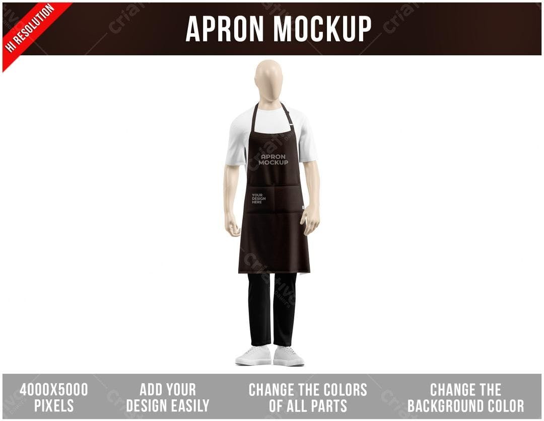Mockup de Avental Marrom Escuro em Modelo Masculino