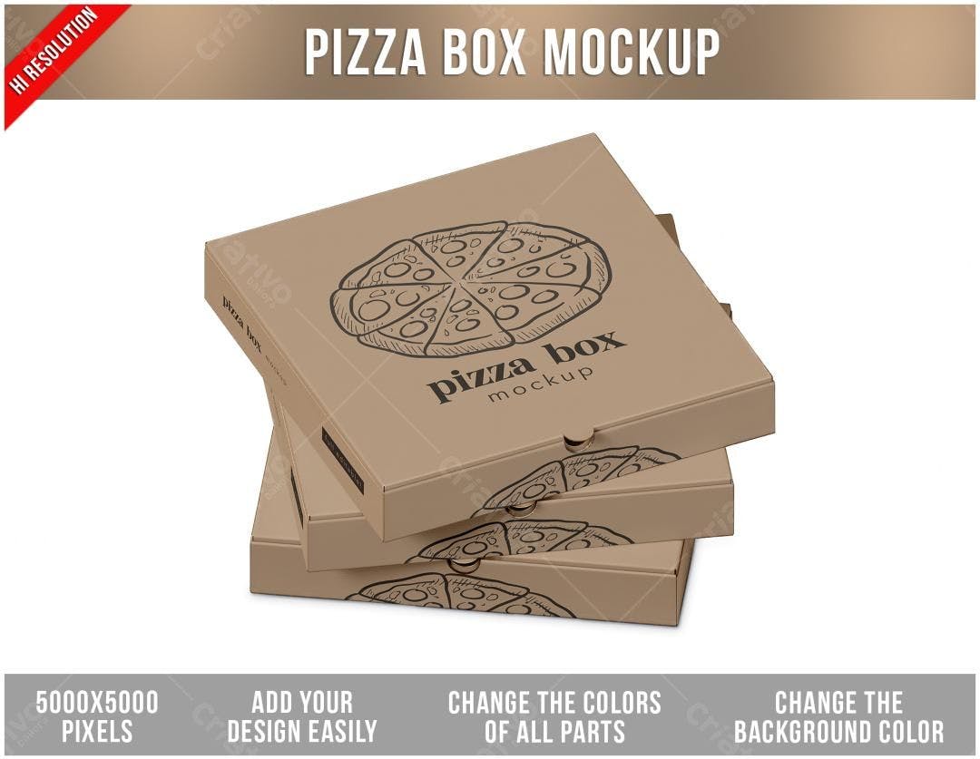 Mockup Realista de Caixa de Pizza em Marrom
