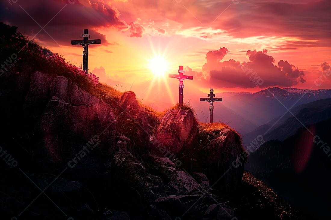Cruzes ao Por do Sol Montanhoso