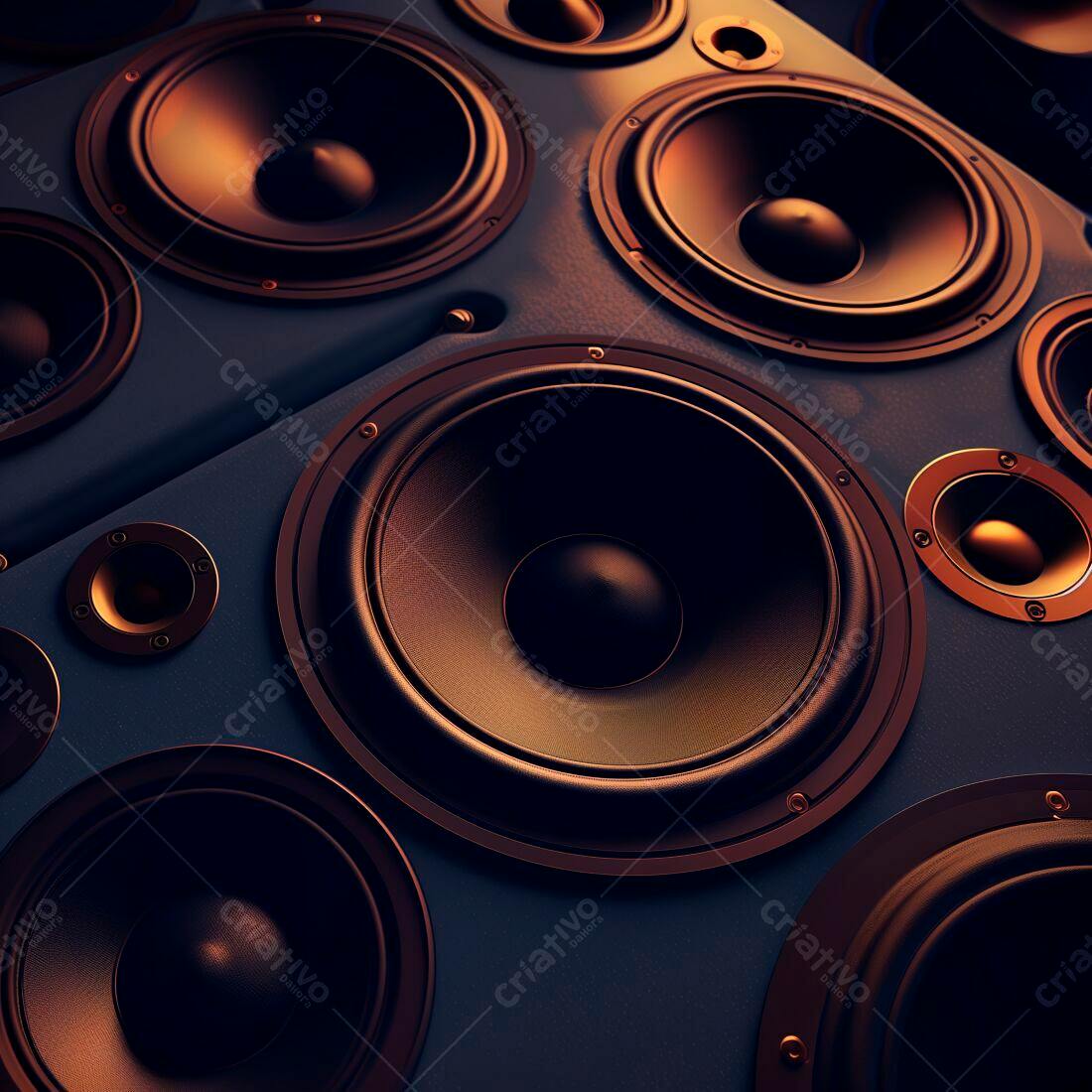 Alto-falantes com tons escuros e dourados