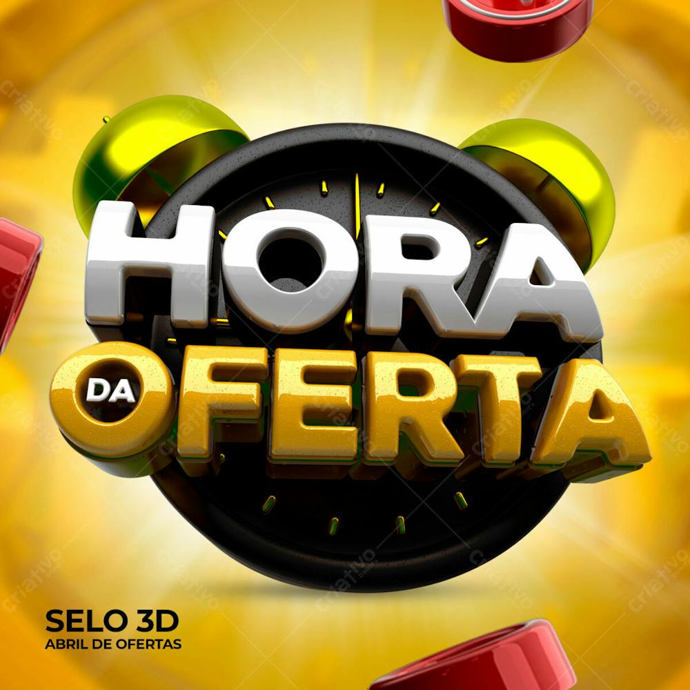 Selo 3D Hora Da Oferta Preto Amarelo Branco