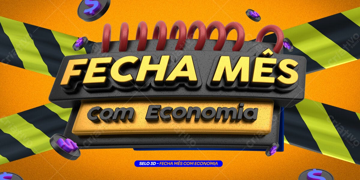 Selo 3D Fecha Mês com Economia PSD Editável