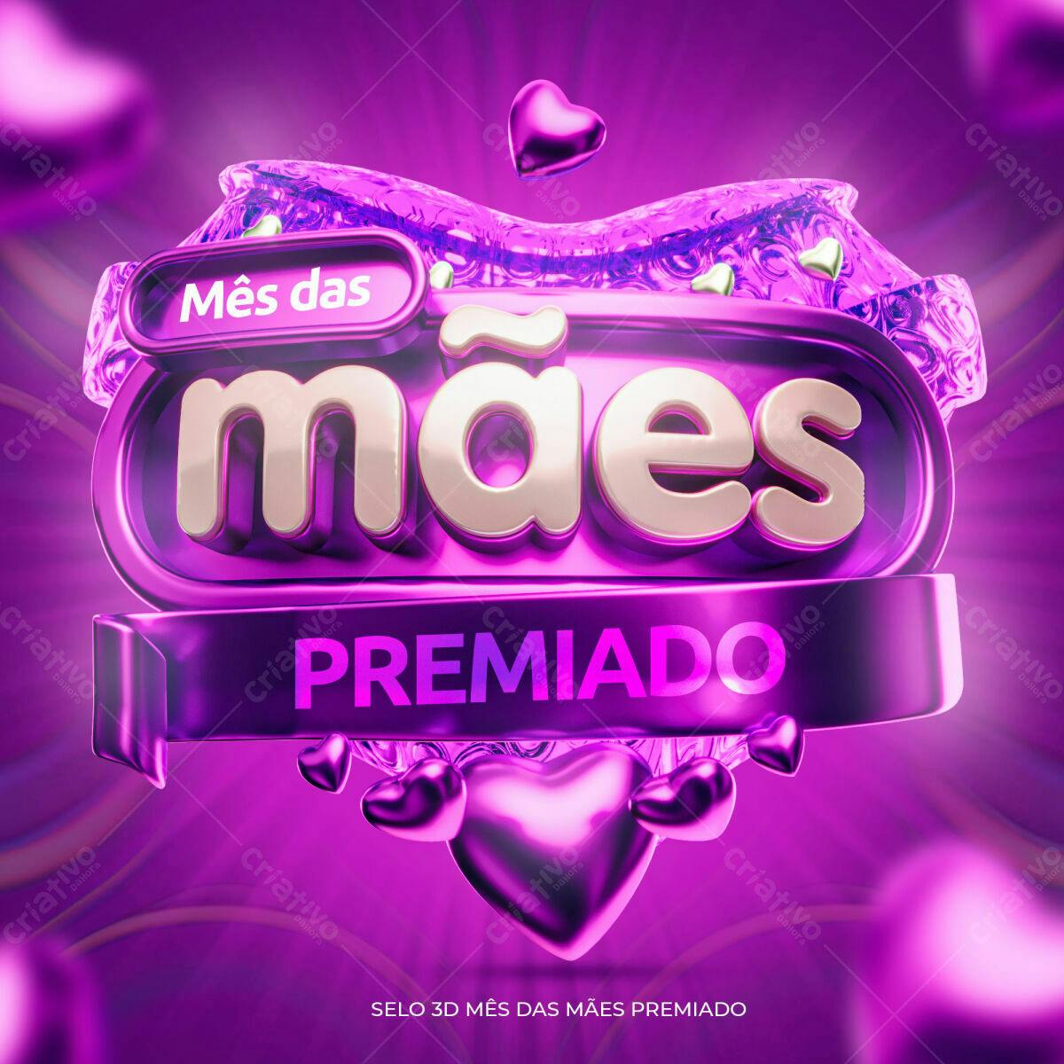 Selo 3D premiação mês das mães roxo e dourado