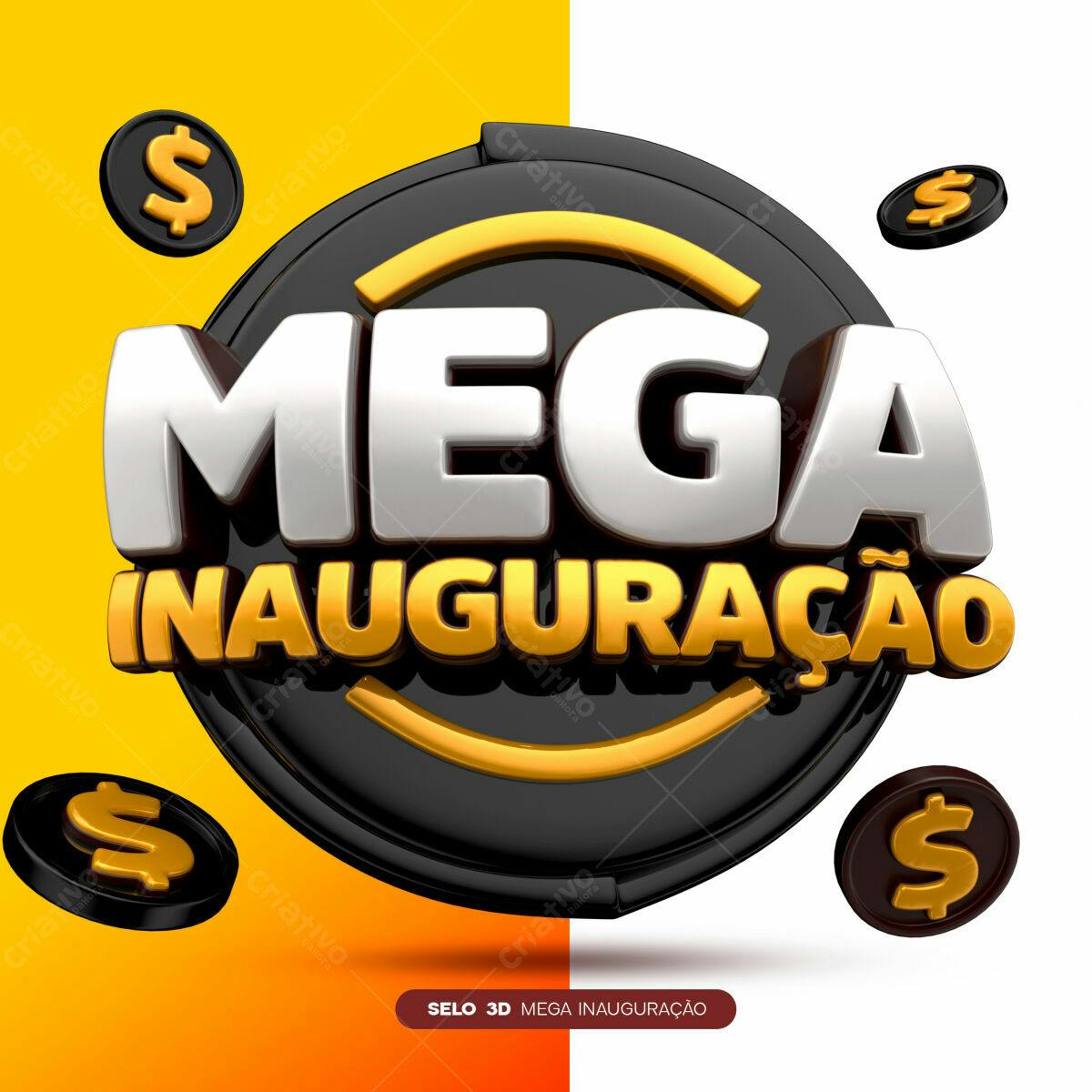 Selo 3D Mega Inauguração PSD Editável