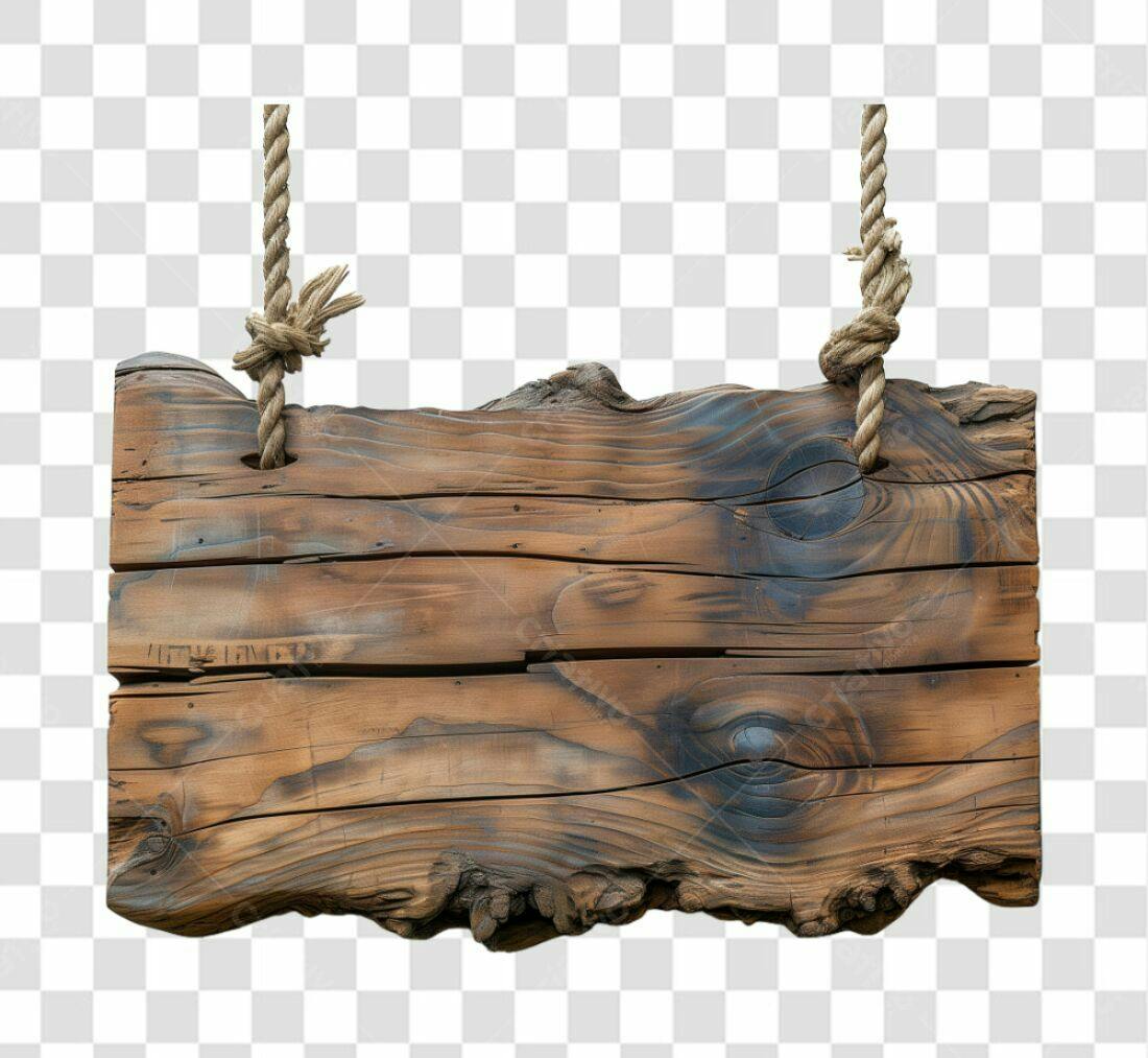 Placa de madeira rústica PNG com fundo transparente