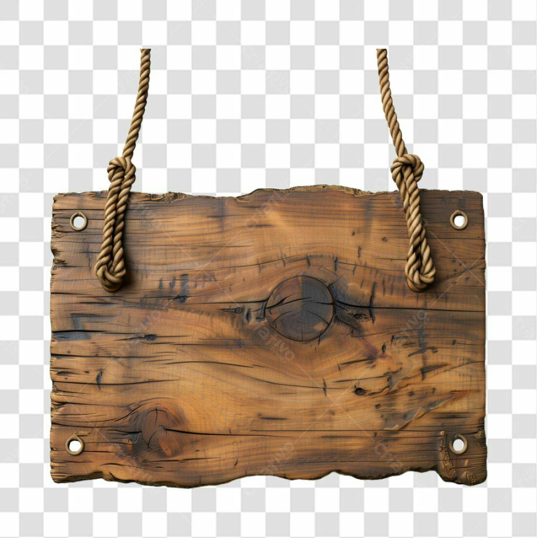 Placa de madeira rústica PNG com fundo transparente