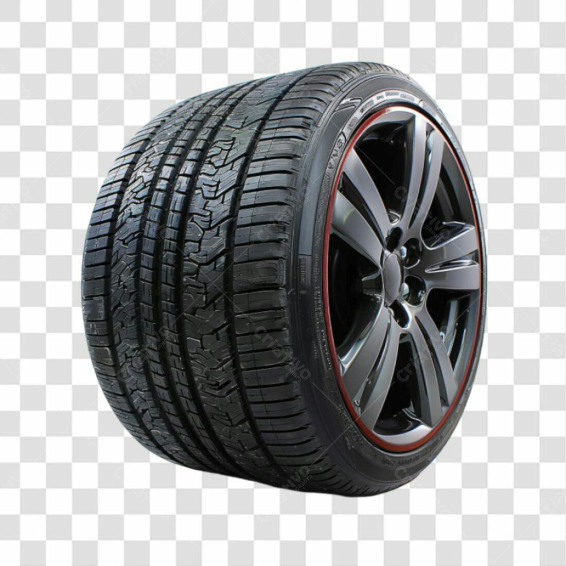 Icone Pneu Carro Preto e Vermelho PNG com fundo transparente
