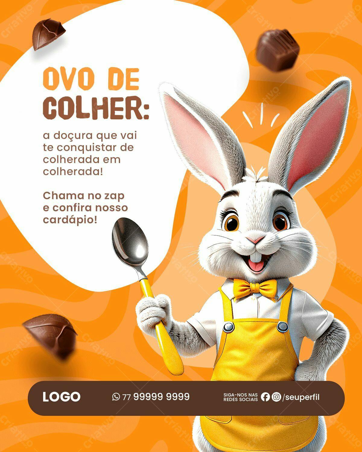 Post para Páscoa Ovo de Colher PSD Editável