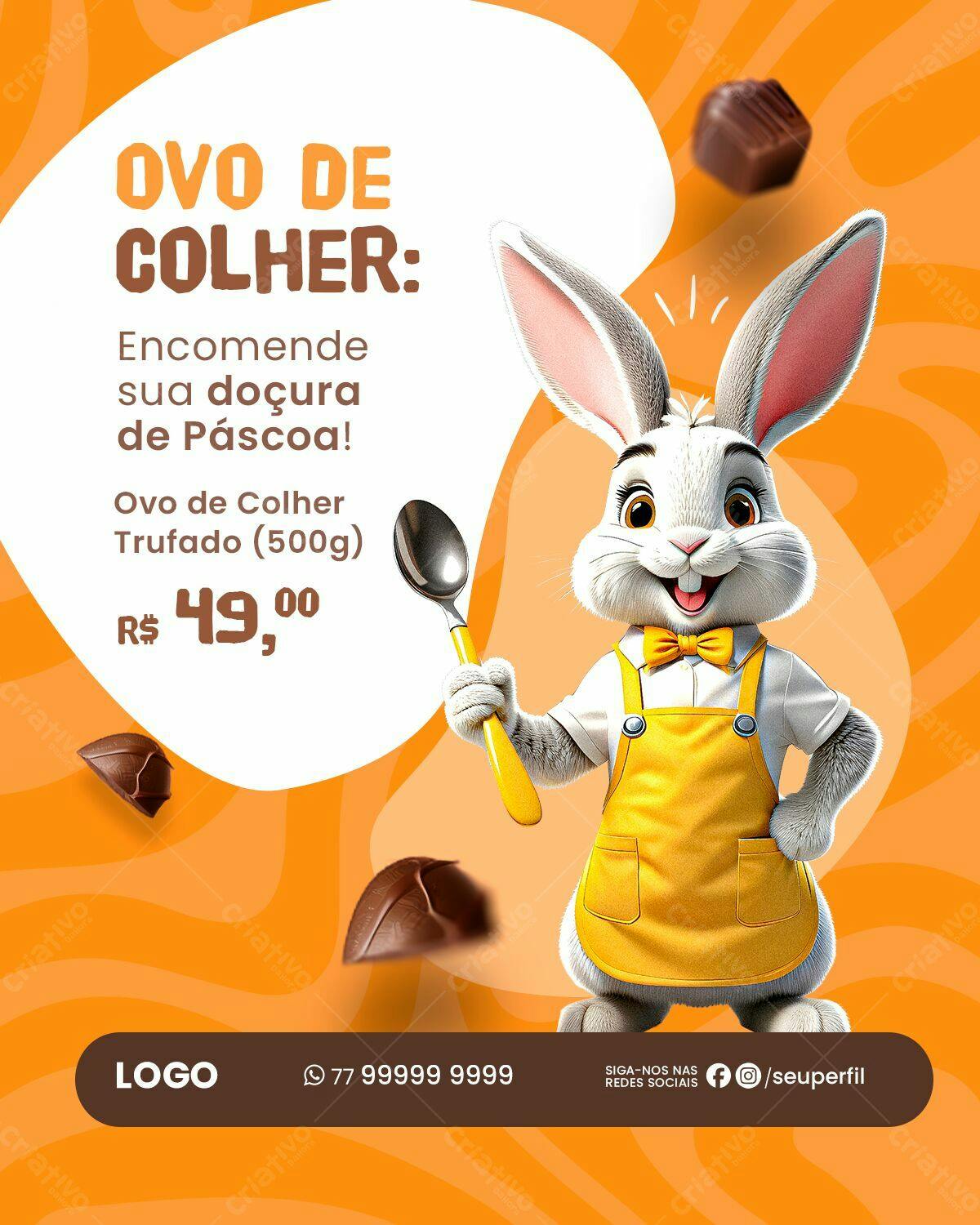 Flyer Páscoa Ovo de Colher PSD Editável