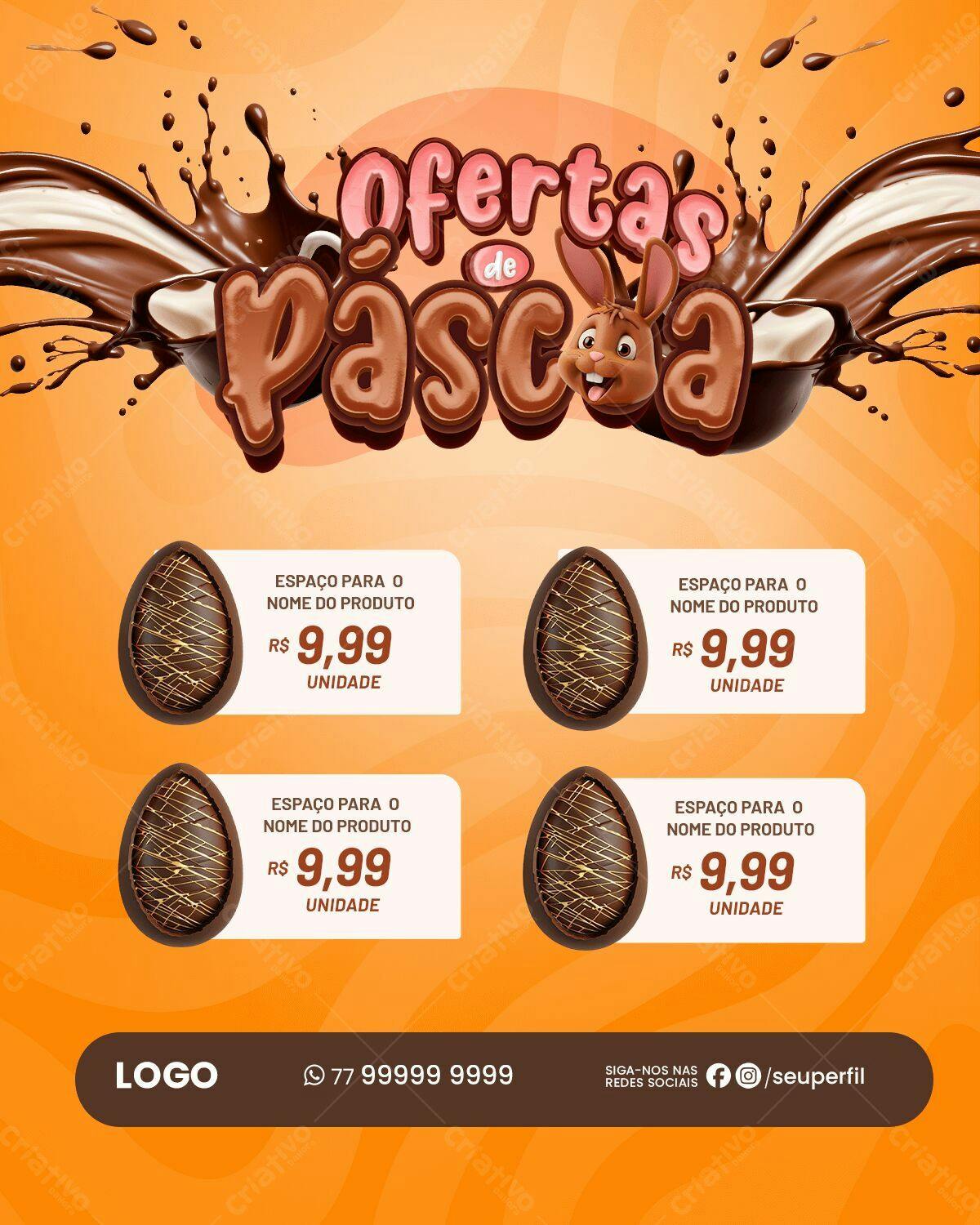Flyer Páscoa com Ovos de Chocolate PSD Editável