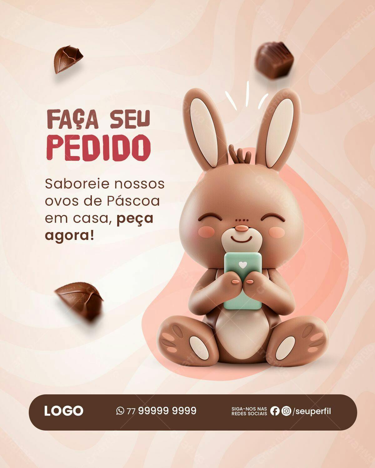 Flyer Páscoa com Coelho 3D PSD Editável