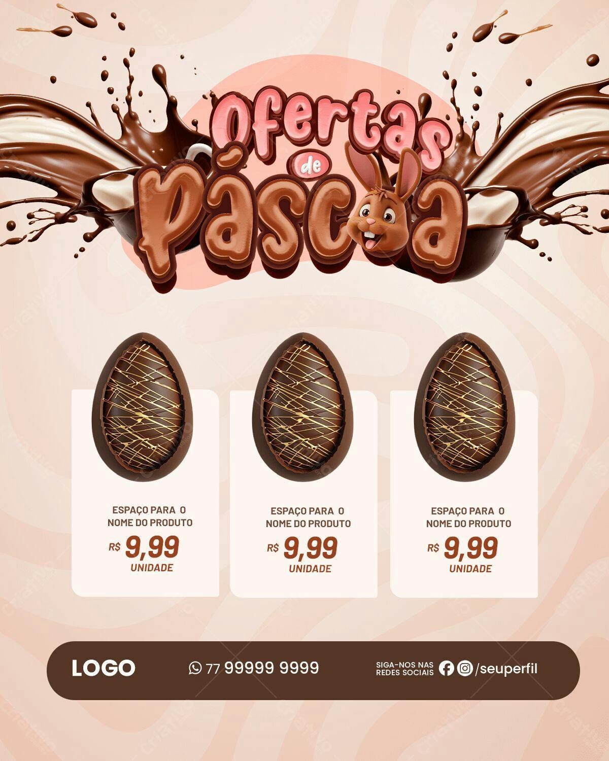 Flyer Páscoa com Ovos de Chocolate PSD Editável