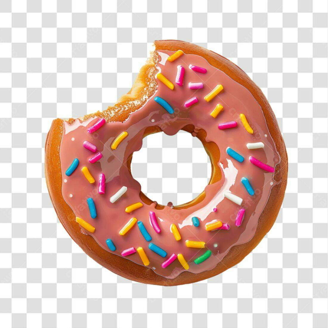 Icone Donut com cobertura rosa e confeitos PNG com fundo transparente