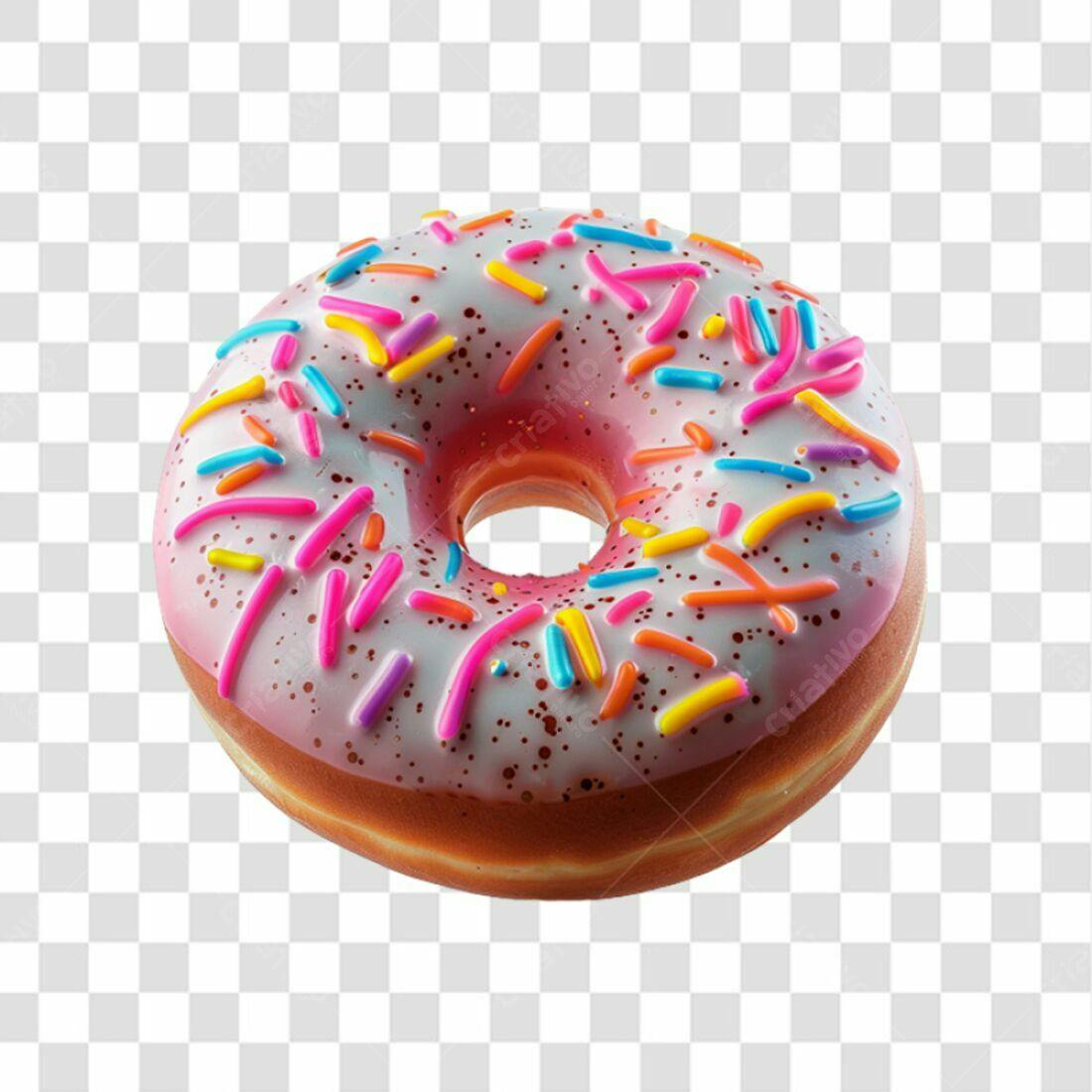 Icone Donut com cobertura rosa e confeitos PNG com fundo transparente