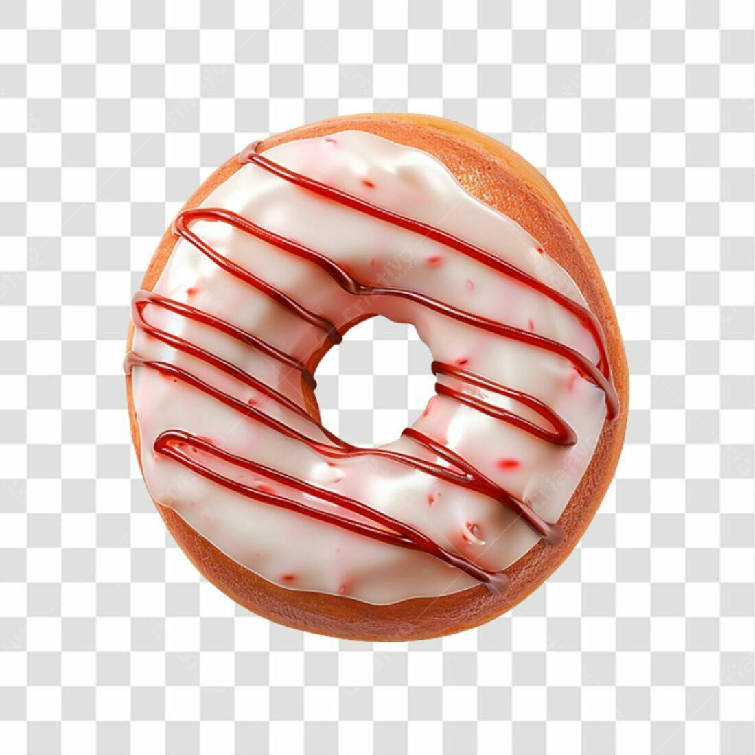 Icone Donut Glacê Vermelho e Branco PNG com fundo transparente