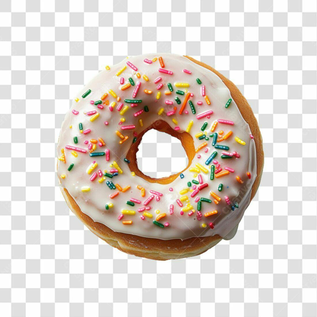 Icone Donut com cobertura branca e granulados PNG com fundo transparente