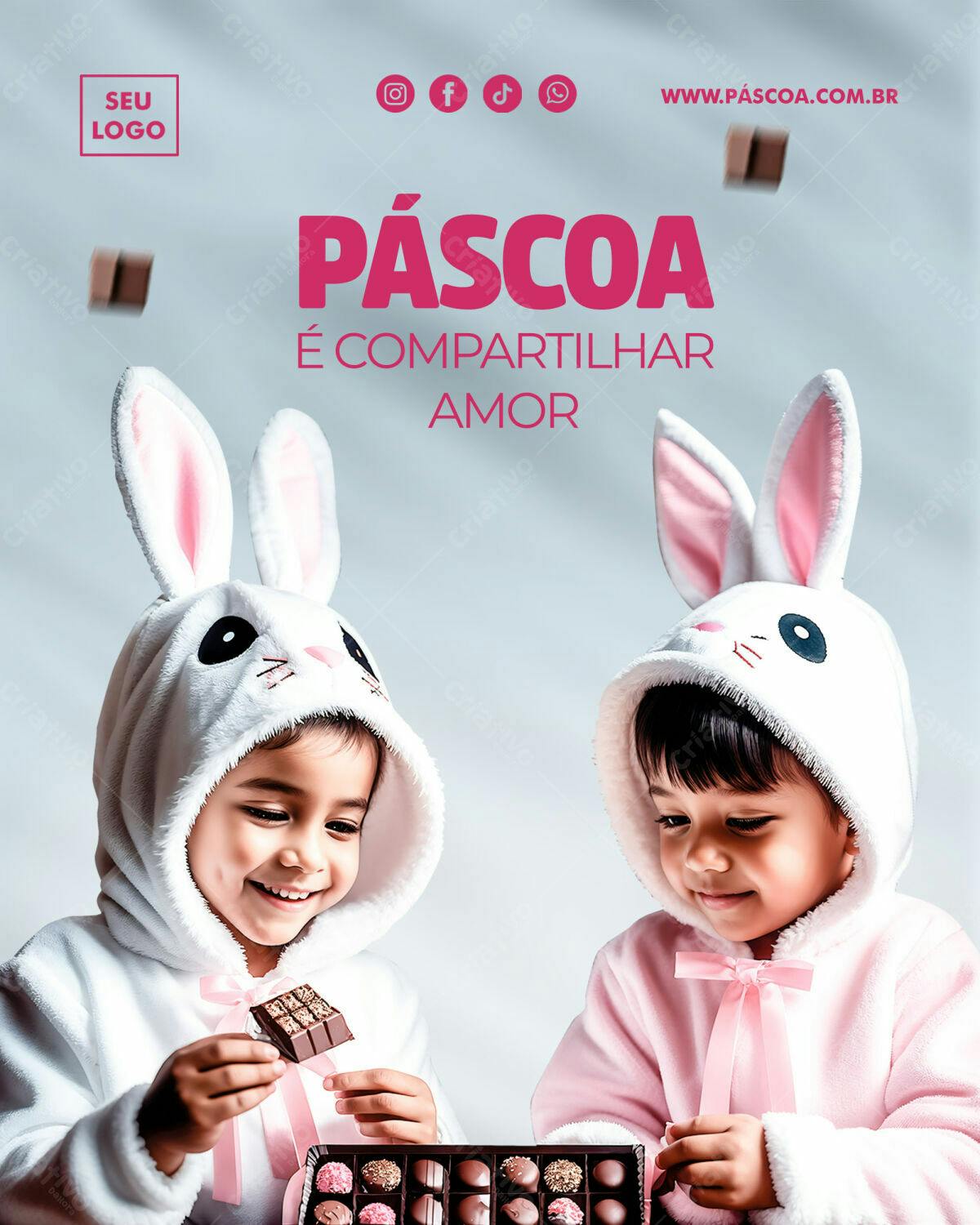 Flyer Páscoa com Crianças PSD Editável