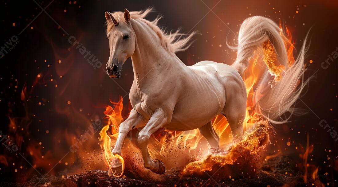 Cavalo branco em chamas correndo