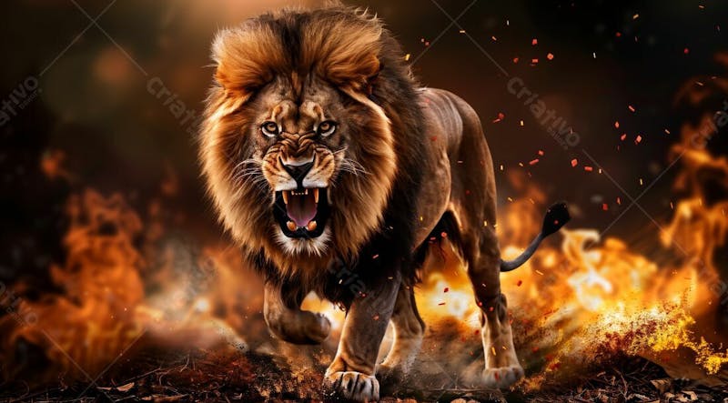 Leão com um fundo em chamas | background | imagem