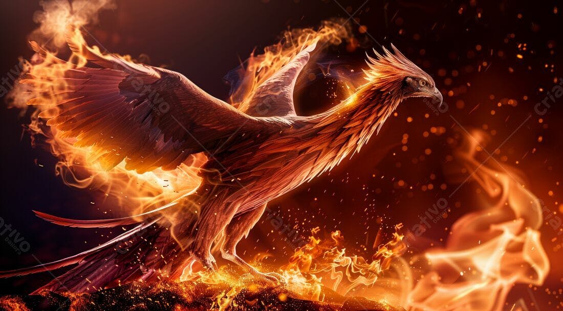 Fênix em chamas cenário fantástico